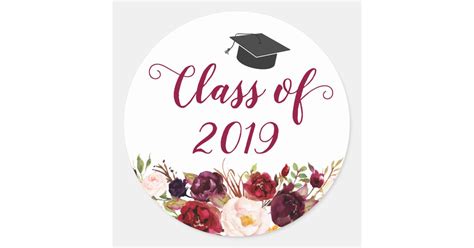 Class Of 2020 Rustic Burgundy Floral Graduation Classic Round Sticker