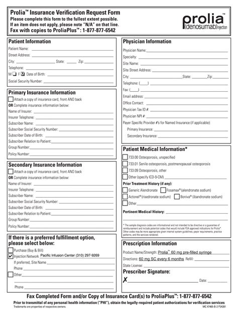 Prolia Insurance Verification Form Fill Online Printable Fillable