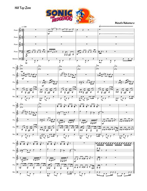 Sonic 2 Hill Top Zone Sheet Music For Piano Drum Group Mixed