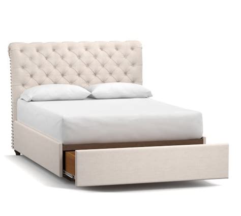 The headboard comes with vertically channel stitched details and the footboard offers 2 drawers storage space. Chesterfield Upholstered Tufted Footboard Storage Bed ...