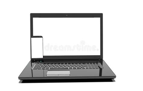 Laptop Mobile Phone Isolated On White With Clipping Path Stock