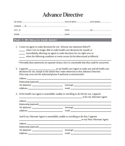 10 Sample Advance Directive Forms To Download Sample Templates