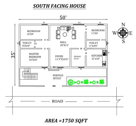 X South Facing Bhk House Plan As Per Vastu Shastra Autocad Drawing File Details