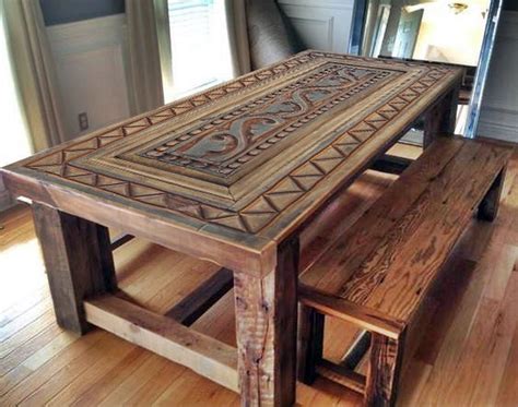 Hand Carved Solid Wood Dining Table Custom Size Rustic Barn Wood Table
