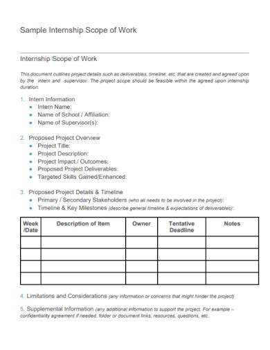 Free 10 Internship Scope Of Work Samples In Pdf Doc