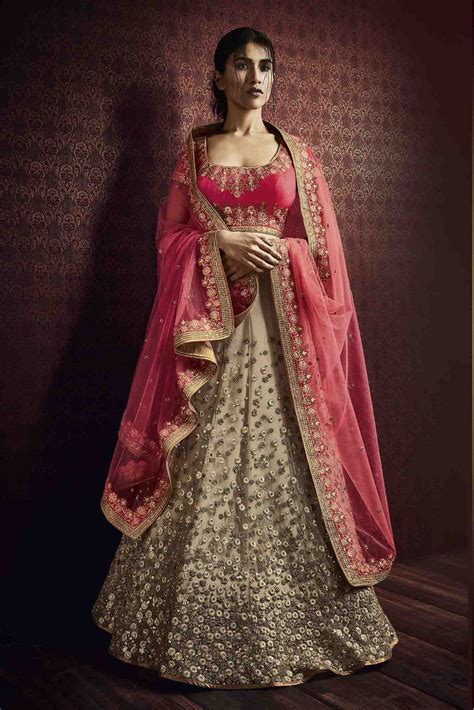 Buy Bollywood Style Model Net Lehenga Choli In Pink And Grey Colour