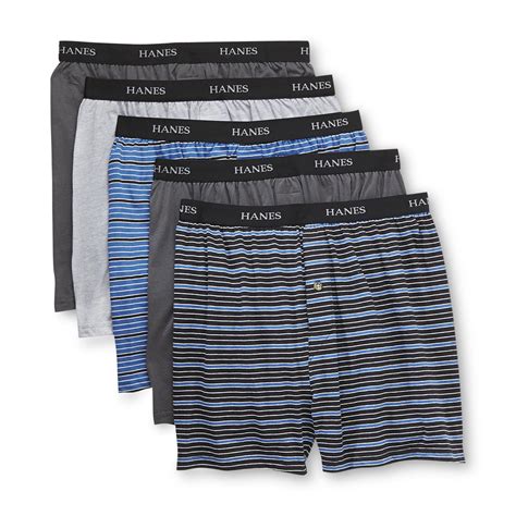 Hanes Mens 5 Pack Knit Boxer Shorts Solid And Patterns