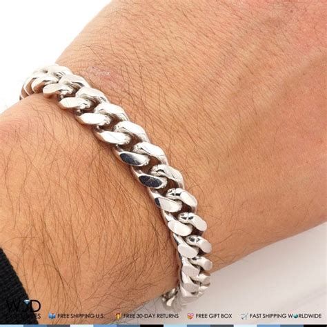 925 Sterling Silver 10mm Wide Miami Cuban Chain Bracelet 85″ Wjd