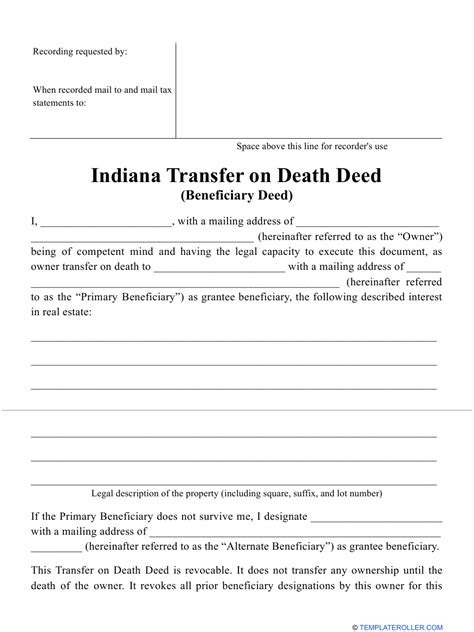 Indiana Transfer On Death Deed Form Download Printable Pdf