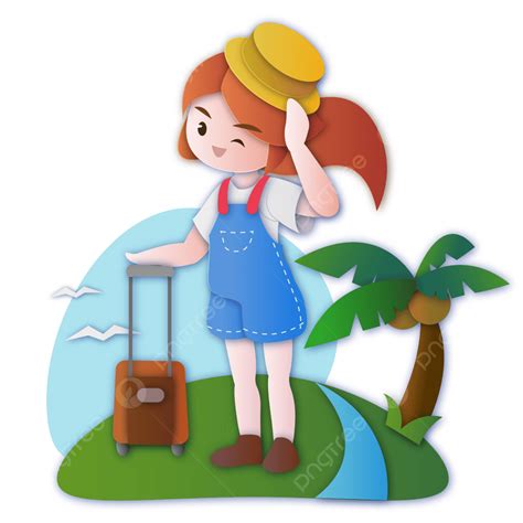 Suitcase Travel Girl Vector Hd Png Images Travel Girl Suitcase Seagull