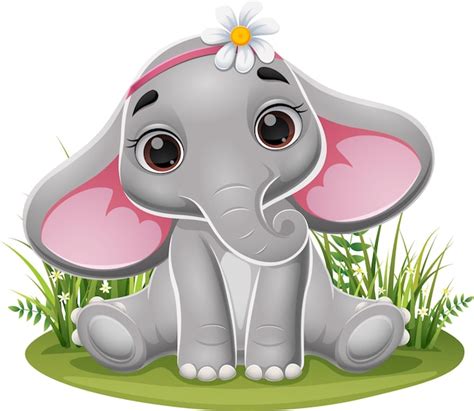 Premium Vector Cute Baby Elephant Sitting In The Grass Among The