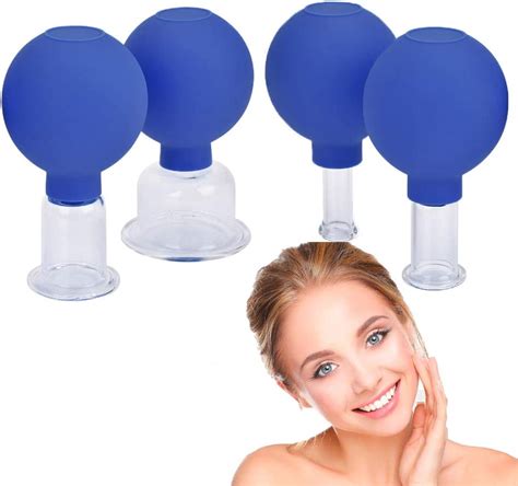 4 Pieces Facial Glass Cupping Therapy Set Silicone Vacuum Suction Massage Cups For