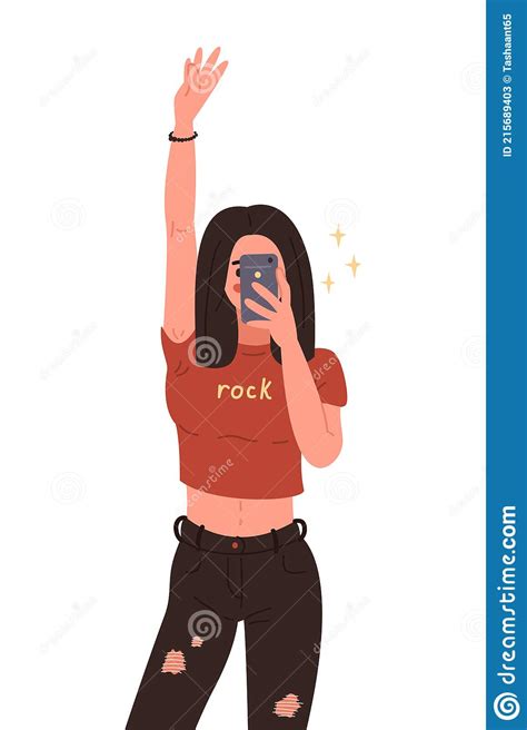 girl taking a selfie vector flat cartoon illustration on white background stock vector