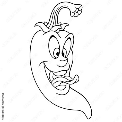 Coloring Page Cartoon Chili Pepper Happy Vegetable Character Eco