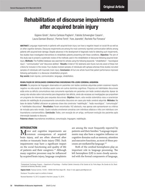 Pdf Rehabilitation Of Discourse Impairments After Acquired Brain Injury