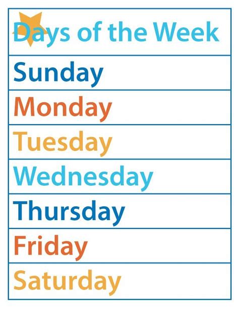The number of days in a year without including weekends totals 260 days. Days of the Week - Free Printable - The B Keeps Us Honest