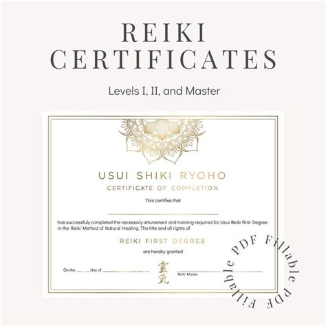 Reiki Certificates Levels I Ii And Master Fillable Pdf And Etsy Reiki Reiki Classes Certificate