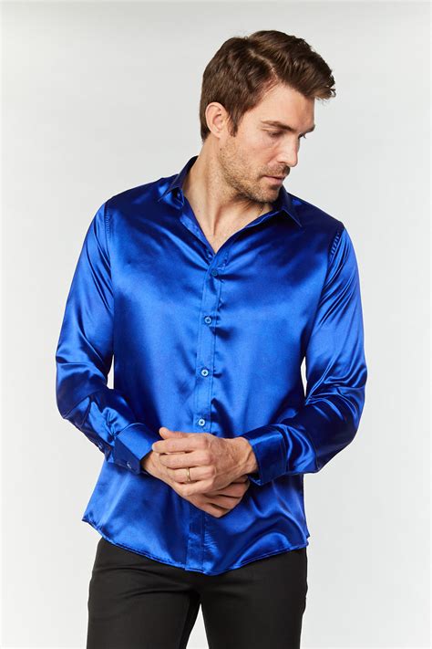 Mens Satin Royal Blue Dress Shirtn Platini Fashion