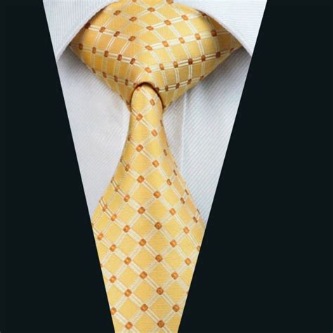 Men S Tie Silk Yellow Plaid Jacquard Woven Necktie Gravata For Men
