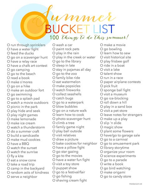 Summer Bucket List 100 Things To Do In Summer Summer Fun List 100