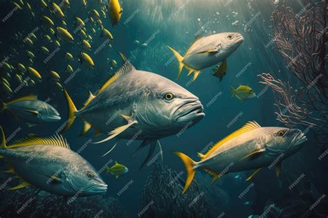 Premium Photo Yellowtail Amberjack Fish Underwater Lush Nature By