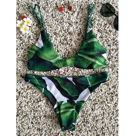 2019 New Cami Palm Tree Bikini Set Braided Cami Set Two Piece Swimwear
