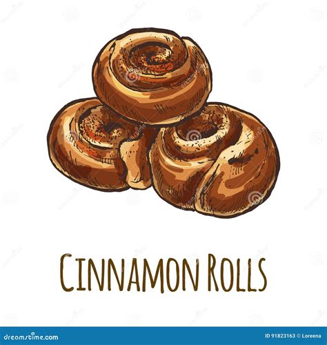 Cinnamon Rolls Full Color Stock Vector Illustration Of Cinnamon