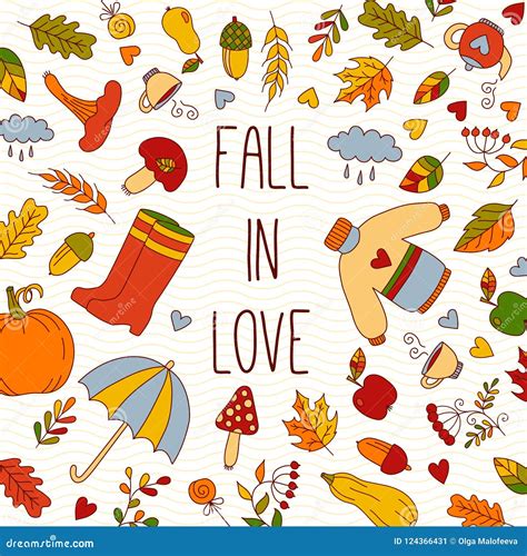 Fall Autumn Doodle Icons Vector Set Stock Vector Illustration Of