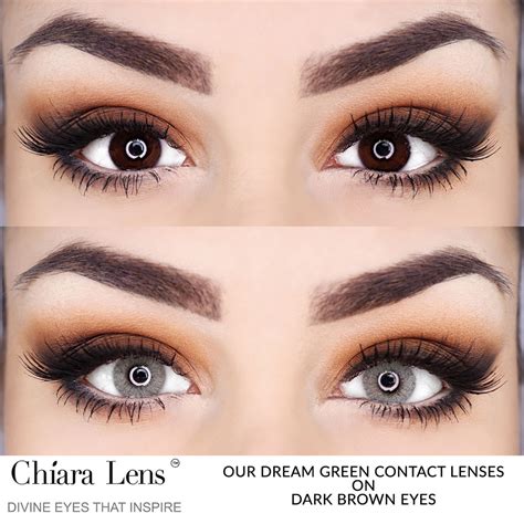 Before After Green Contact Lenses On Dark Brown Eyes Chiara Lens