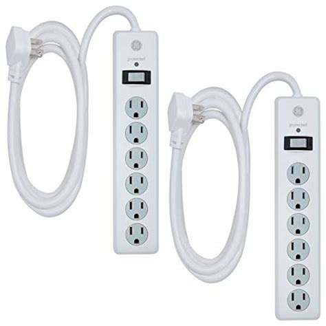 Ge White 6 Outlet Surge Protector 2 Pack 10 Ft Extension Cord Power