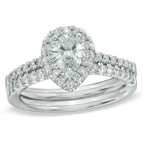 Pear shaped petite diamond split band engagement wedding rings pave set fdens3004. 3/4 CT. T.W. Pear-Shaped Diamond Frame Bridal Set in 14K ...