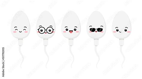 Cute Sperm Cell Cartoon Character Emoji Set Kawaii Sperm Medicine Maskot Happy Smille With