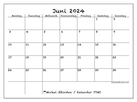 Kalender Juni 2024 77ms Michel Zbinden Ch