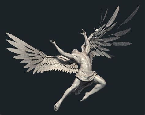 A Statue Of An Angel With Wings On A Black Background