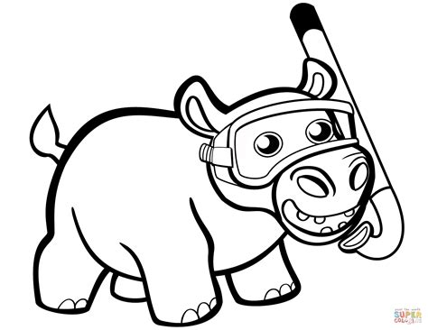 Cute Baby Hippo With Snorkel Coloring Page Free Printable Coloring Pages
