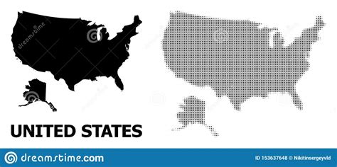 Vector Halftone Pattern And Solid Map Of Usa And Alaska Stock Vector