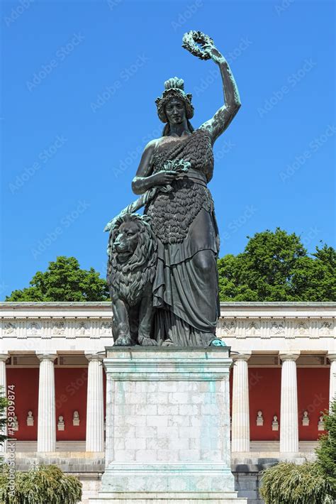 Statue Of Bavaria In Front Of Ruhmeshalle Hall Of Fame In Munich