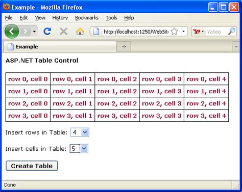 Using Table Control In Aspnet
