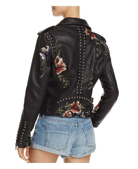 Lyst Blank Nyc Floral Embroidered Studded Faux Leather Moto Jacket In