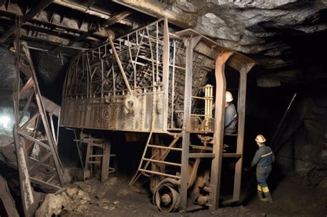 Inside A Coal Mine With Miners Using And Drilling Equipment To Extract