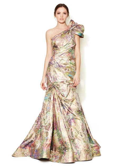 Metallic Jacquard One Shoulder Gown By Monique Lhuillier At Gilt One