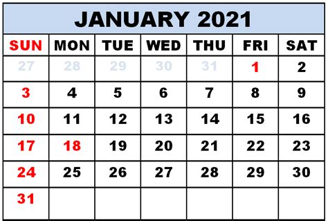 15 Free Blank January 2021 Fillable Calendar Template To Print With
