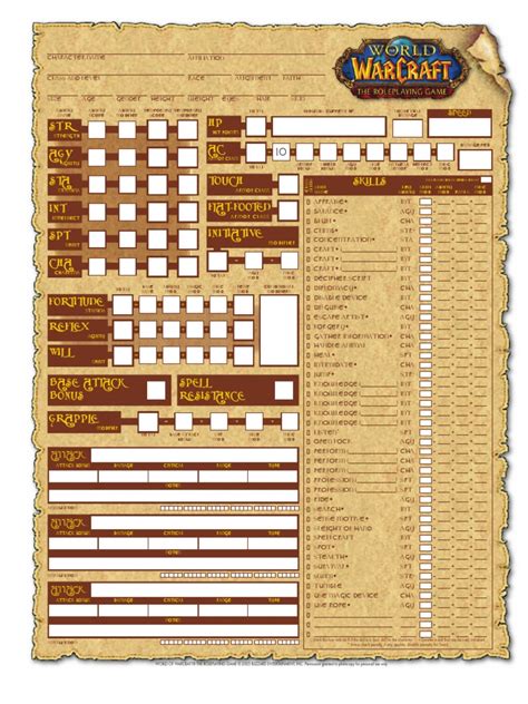World Of Warcraft Rpg Character Sheet Pdf Role Playing Games Gaming