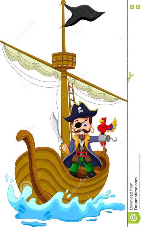 Funny Pirate Cartoon Above Ship Stock Illustration Illustration Of