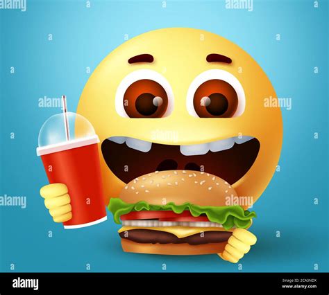 Emoji Smiley Heureux Manger Fast Food Burger Personnage De Dessin