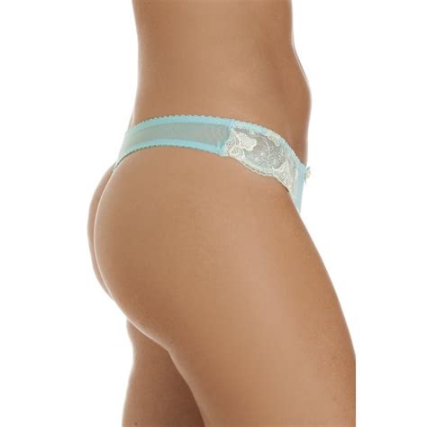 Womens Ladies Floral Embroidered Blue Lace Thong