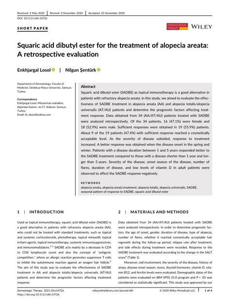 Squaric Acid Dibutyl Ester For The Treatment Of Alopecia Areata A
