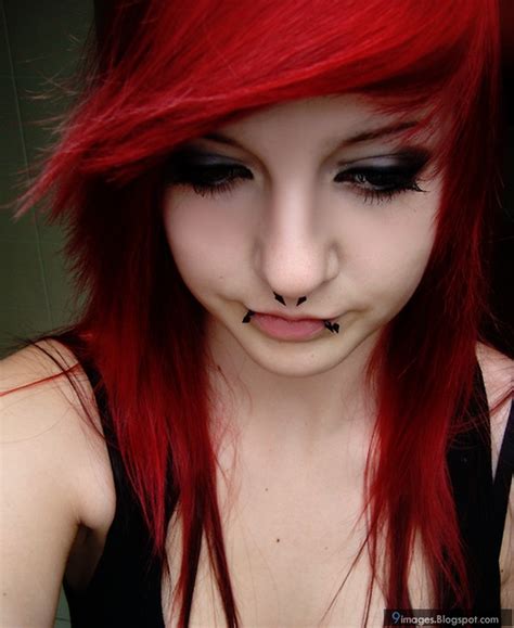 Sad Emo Girl Red Hair Piercing