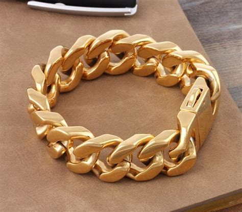 2018 20mm Wide Gold Bracelet Men Snap Button High Quality Mens