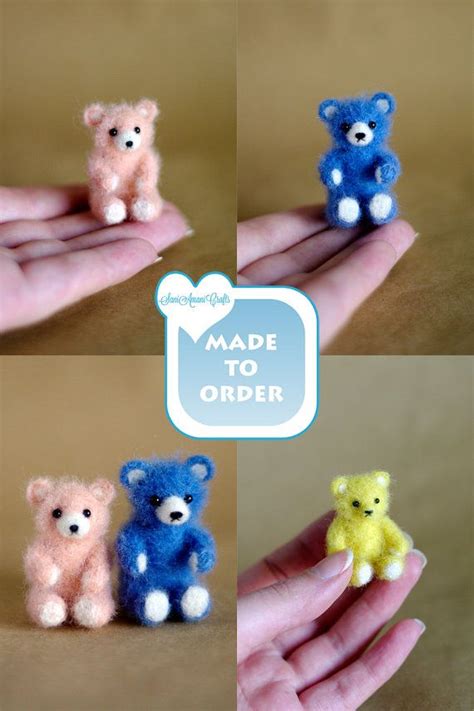 Ooak Needle Felted Teddy Bear Tiny Miniature For Doll Houses Needle